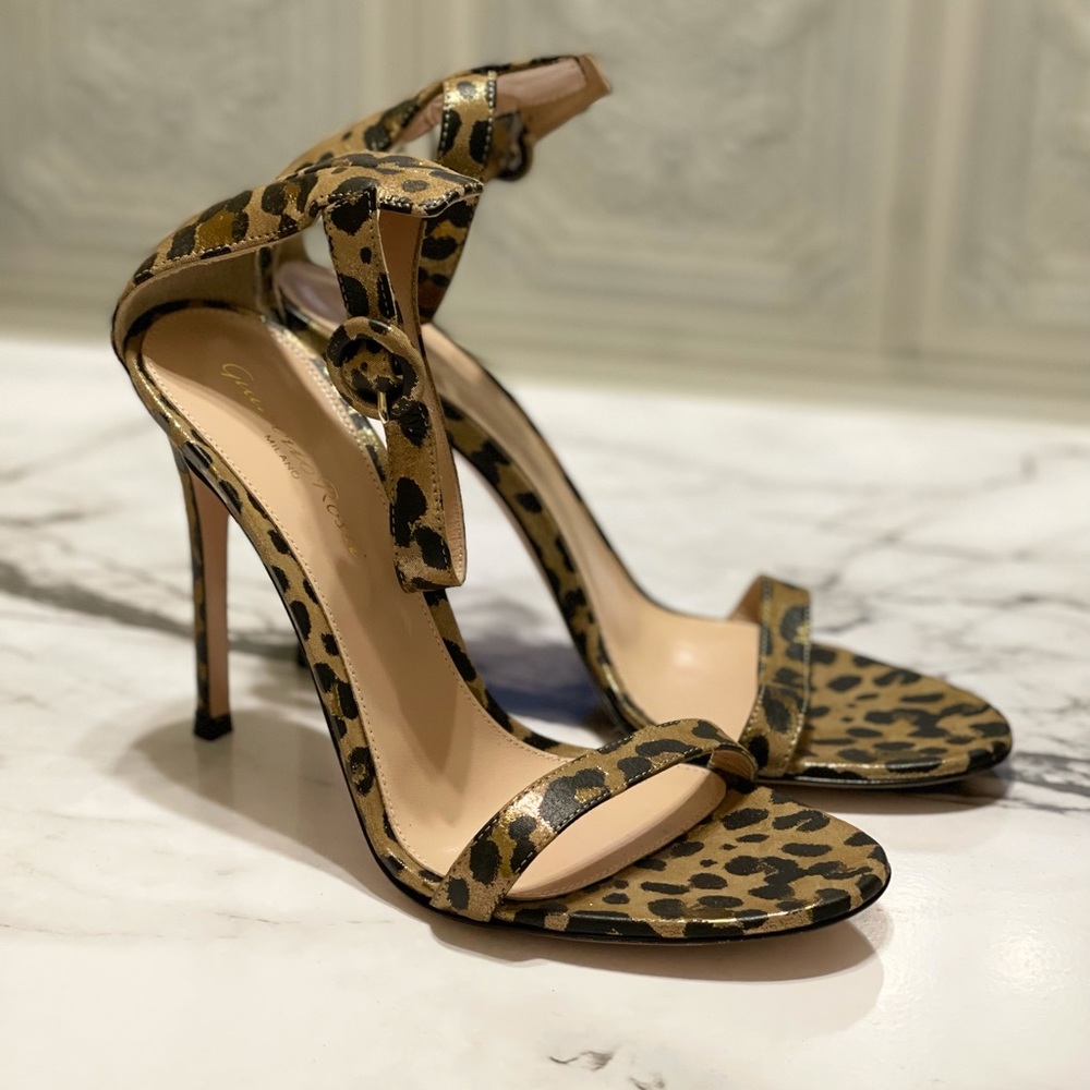 Leopard print metallic portofino sandal 105mm